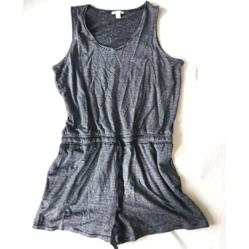 Daily Ritual Women’s Romper XL Black White Striped Sleeveless Elastic Waist